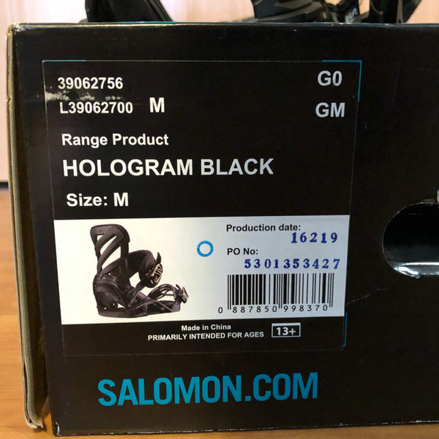 SALOMON(サロモン)のHOLOGRAM BLACK SALOMON  ホログラム　Mサイズ スポーツ/アウトドアのスノーボード(バインディング)の商品写真