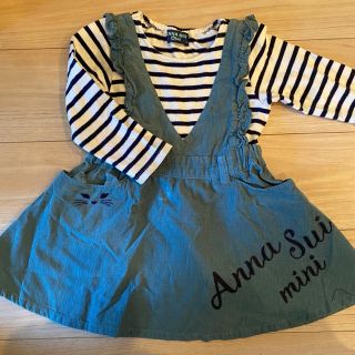 アナスイミニ(ANNA SUI mini)のアナスイミニ  100 ネコポケット　切り替えワンピース　訳あり(ワンピース)