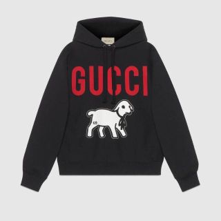 グッチ(Gucci)の♡期間限定お値下げ●GUCCIグッチ19AWラムパッチワーク黒スウェットXS新品(パーカー)