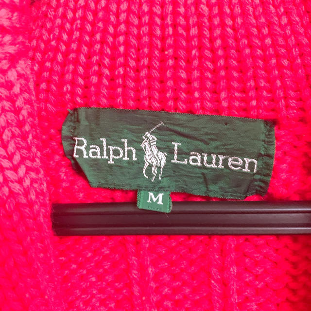 POLO RALPH LAUREN(ポロラルフローレン)の値下中!! 肉厚ラルフローレン赤ショールカラーケーブルカーディガン90s メンズのトップス(カーディガン)の商品写真