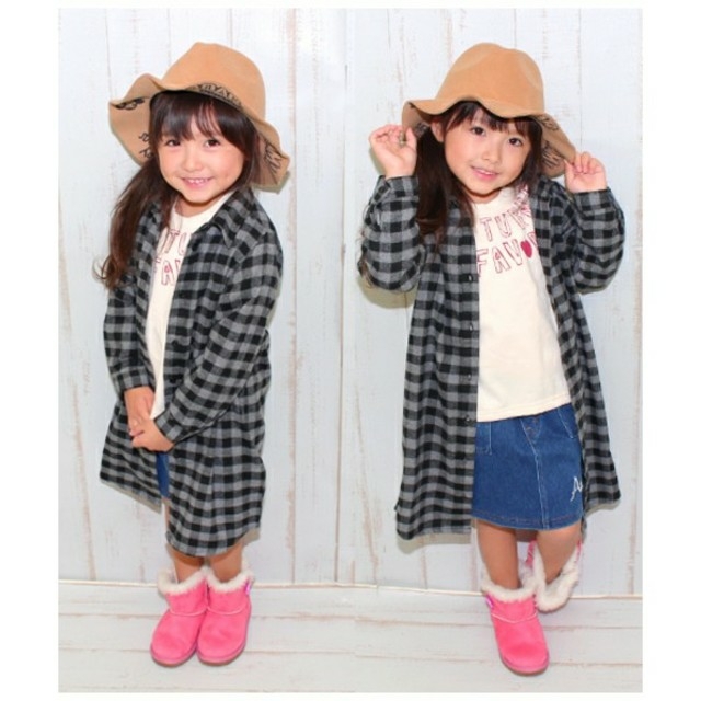 ANAP Kids(アナップキッズ)のANAPkids  ロング チェック シャツ 100 キッズ/ベビー/マタニティのキッズ服女の子用(90cm~)(Tシャツ/カットソー)の商品写真