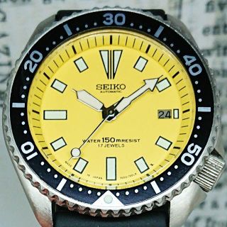 セイコー(SEIKO)のセイコー 7002 自動巻き 黄色文字盤 ダイバー 回転ベゼル メンズ 腕時計(腕時計(アナログ))