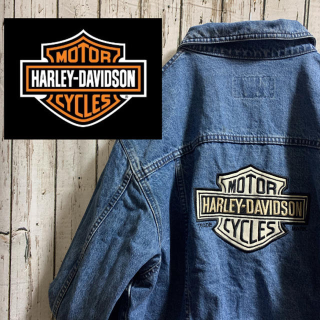 Harley Davidson(ハーレーダビッドソン)の希少　ハーレー　デカロゴ　ヴィンテージ　デニムジャケット メンズのジャケット/アウター(Gジャン/デニムジャケット)の商品写真