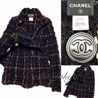 シャネル(CHANEL)のシャネル ツイード 肉厚ニット ライダース ジャケット チェック E1803(ニットコート)