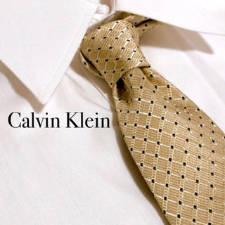 シーケーカルバンクライン(ck Calvin Klein)の美品　Calvin Klein カルバンクライン　イエロー　ドット柄　ネクタイ(ネクタイ)