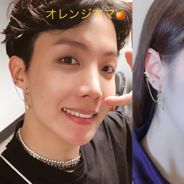 防弾少年団(BTS)(ボウダンショウネンダン)のBTS J-HOPE ホビ風 (E)ゴールドスター付３スリットイヤーカフ ハンドメイドのアクセサリー(イヤリング)の商品写真