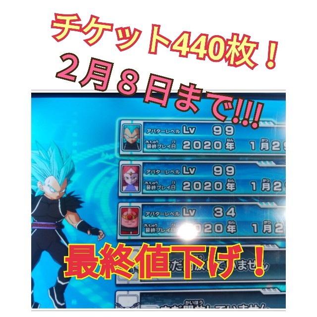 トレーディングカード440枚チケット&サイヤジン女つき！ドラゴンボールヒーローズライセンス99レベル