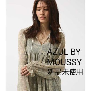 アズールバイマウジー(AZUL by moussy)の【新品】AZUL BY MOUSSY　シフォンプリントスキッパーブラウスMグレー(シャツ/ブラウス(長袖/七分))