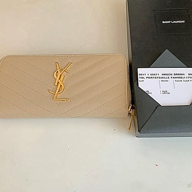 新品 サンローラン SAINT LAURENT 長財布 ZIP AROUND WALLET ダークベージュ