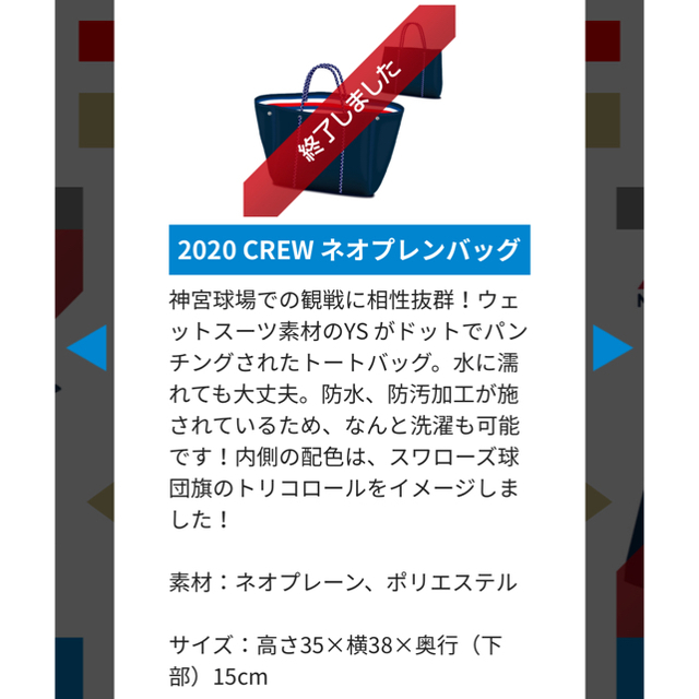 未使用 東京ヤクルトスワローズ ファンクラブ 2020CREWネオプレンバッグ スポーツ/アウトドアの野球(記念品/関連グッズ)の商品写真