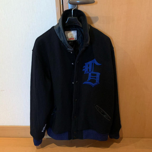 店名 supreme 10fw varsity jacket XL 青黒　極美品 
