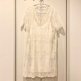 ザラ(ZARA)のZARA  白レースワンピース(ひざ丈ワンピース)