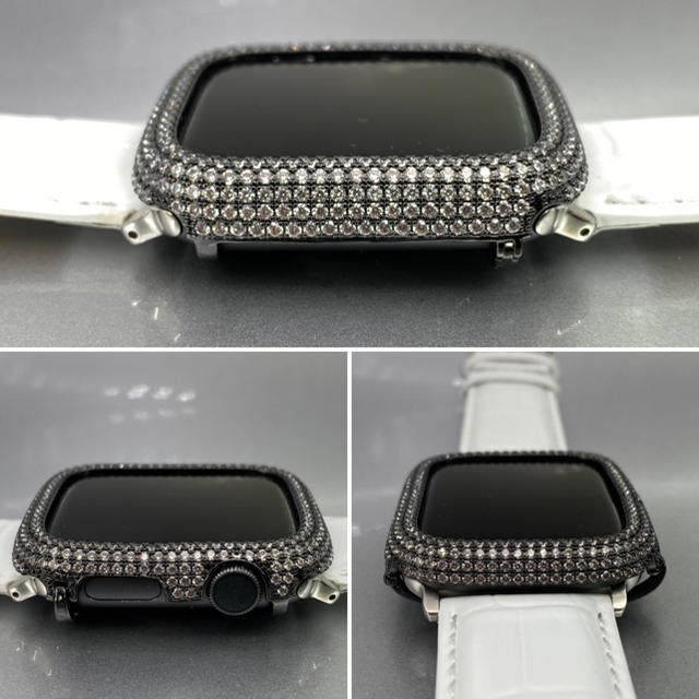 Apple Watch(アップルウォッチ)の黒x白■アップルウォッチカスタムベゼル肉厚クロコベルト40mm44mm メンズの時計(腕時計(デジタル))の商品写真