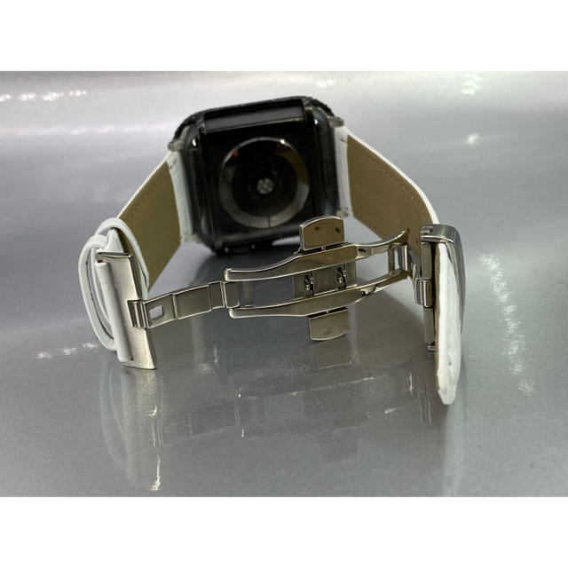 Apple Watch(アップルウォッチ)の黒x白■アップルウォッチカスタムベゼル肉厚クロコベルト40mm44mm メンズの時計(腕時計(デジタル))の商品写真