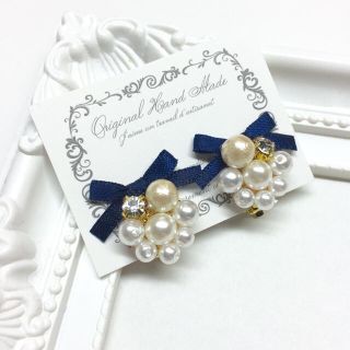 再販リボン×ビジュー イヤリング/ピアス(イヤリング)