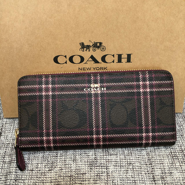 COACH(コーチ)のタイムセール！COACH チェック シグネチャー レザー 長財布 ピンクブラウン レディースのファッション小物(財布)の商品写真