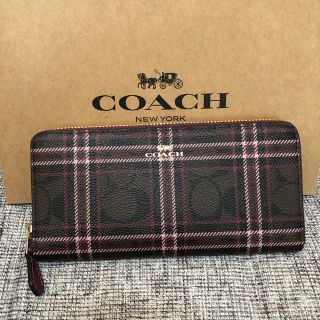 コーチ(COACH)のタイムセール！COACH チェック シグネチャー レザー 長財布 ピンクブラウン(財布)