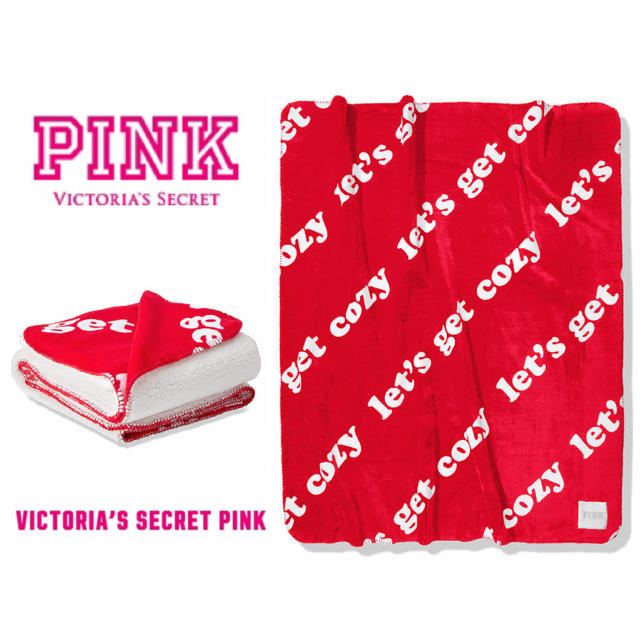 Victoria's Secret(ヴィクトリアズシークレット)の新品＊ヴィクトリアシークレットPINK＊ブランケット＊レッド インテリア/住まい/日用品の寝具(毛布)の商品写真