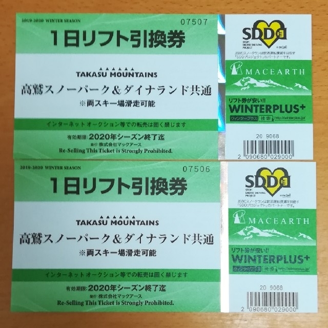 高鷲スノーパーク・ダイナランド共通1日リフト券2枚