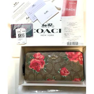 コーチ(COACH)の【大幅値引き】コーチ 長財布 シグネチャー レッドフラワー 花柄(財布)