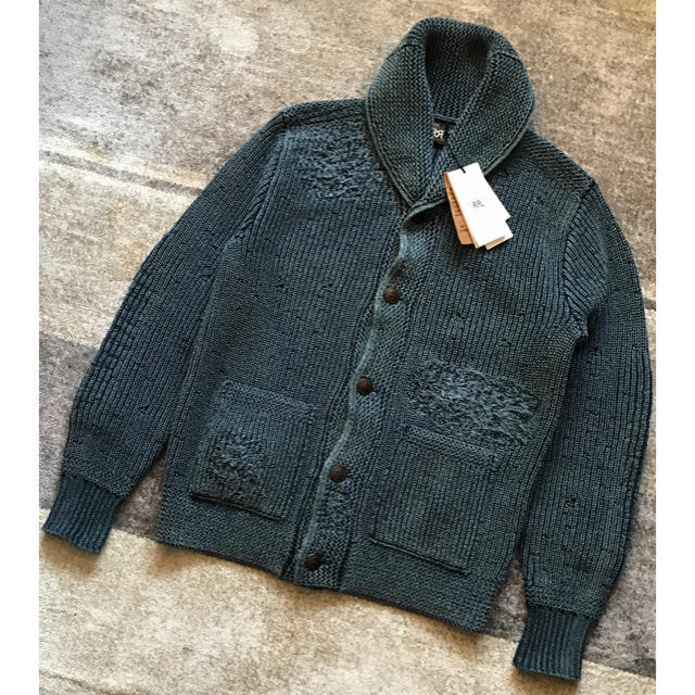 極美品　RRL モックネックニットカーディガン　ROYAL NAVY