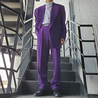【セットアップ】ヴィンテージ ダブル スーツ ワンカラー 紫 昭和レトロ