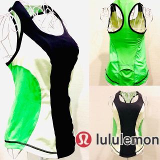 ルルレモン(lululemon)の未使用★lululemon パッド付タンクトップ　サイズ6 黒&グリーン(ヨガ)