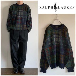 ラルフローレン(Ralph Lauren)の希少 90sビンテージ CHAPS ラルフローレン チェックニット L セーター(ニット/セーター)