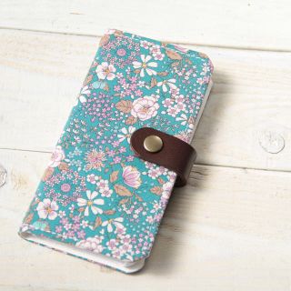 【iPhone11/XS/8他、Android可】花柄手帳型スマホケース青系(スマホケース)