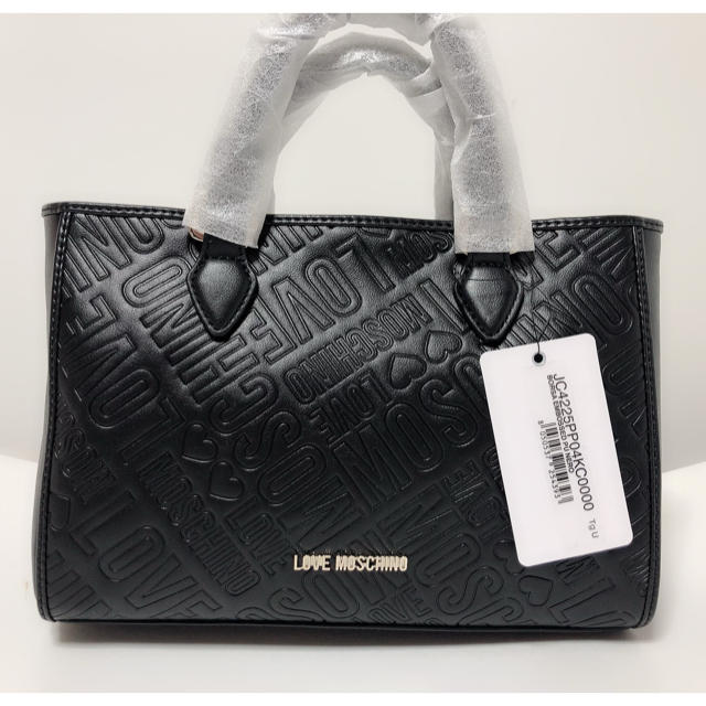 未使用品 MOSCHINO モスキーノ BORSA ラブ モスキーノ サッチェルバッグ 2WAY ショルダーバッグ スカーフ付 タグ付き ハンドバッグ レザー ブラック