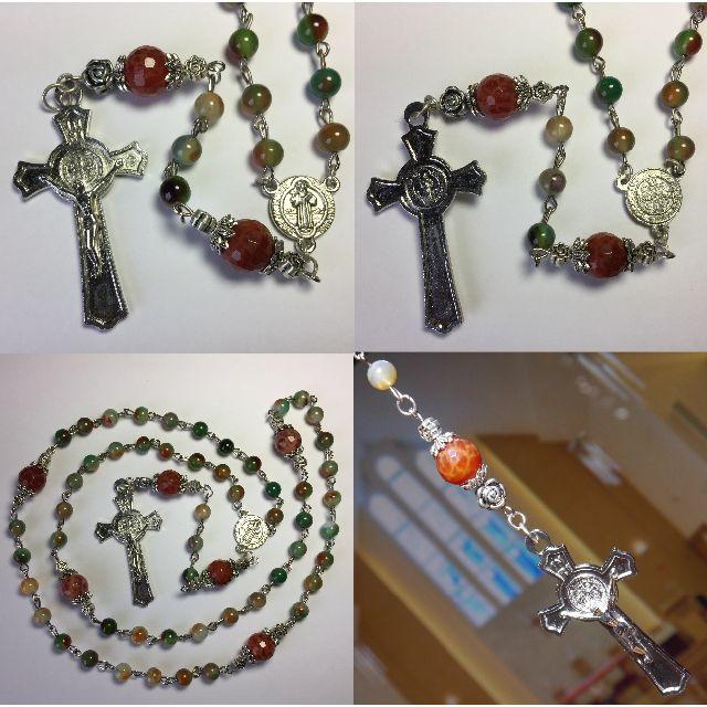 ロザリオ【１点物】(10)モスアゲート＆ファイアーアゲート 十字架 Rosary 2