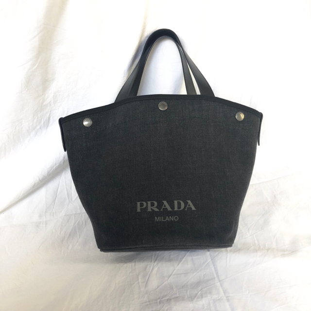 PRADA プラダ スモール デニム×レザー トート DENIM CITY 黒