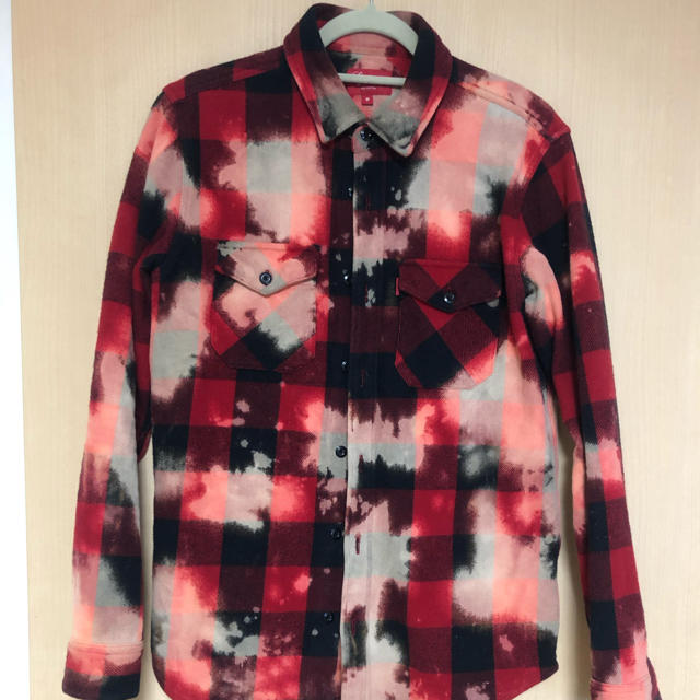 supreme  bleach heavy flannel shirt M赤