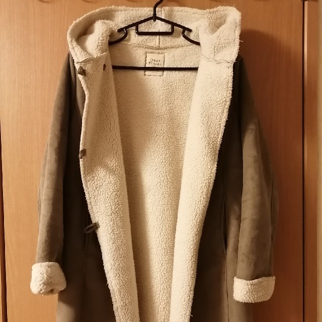 アウター　コート　ボア　グレー　M　フード付き レディースのジャケット/アウター(ロングコート)の商品写真