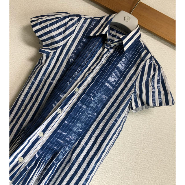 sacai - 美品 サカイ ストライプ シャツ 半袖 箔加工 sacai 青 白色 M