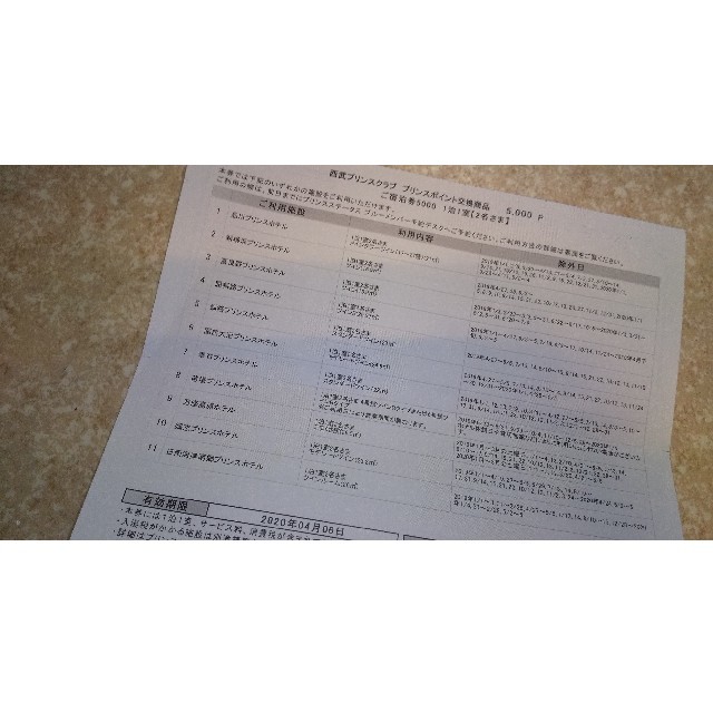 プリンスポイント5000 プリンスホテル宿泊券 チケット 優待券/割引券
