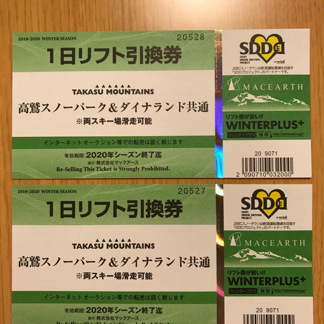 高鷲スノーパーク＆ダイナランド 1日リフト引き換え券 リフト券 2枚 セット