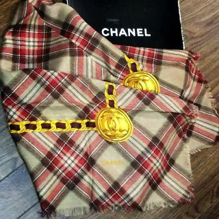 シャネル(CHANEL)のうさこ🐰さま専用 CHANEL◇透け感が柔らかなシルクウール♪チェックストール(ストール/パシュミナ)