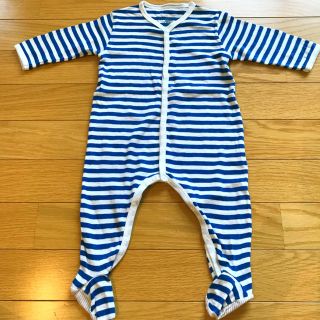 プチバトー(PETIT BATEAU)の美品★プチバトー  ロンパース♡足つき BLUEボーダー♡新生児 赤ちゃん(ロンパース)