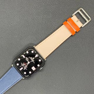 アップルウォッチ(Apple Watch)のアップルウォッチ用レザーバンド ブルー×アイボリー×オレンジ(レザーベルト)