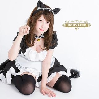 ボディライン(BODYLINE)のコスプレ　メイド服　猫耳　黒(衣装一式)