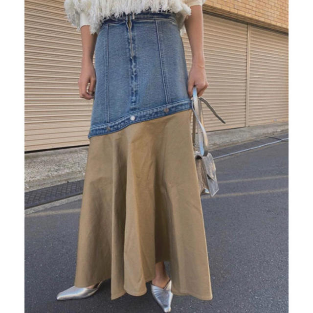 新品タグ付 アメリ Ameri FLOWING LINE DENIM SKIRT 1