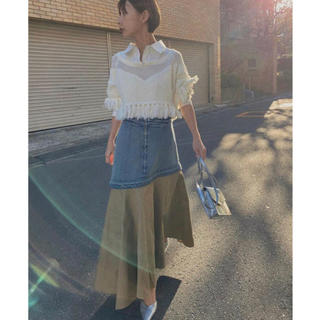 アメリヴィンテージ(Ameri VINTAGE)の新品タグ付 アメリ Ameri FLOWING LINE DENIM SKIRT(ロングスカート)