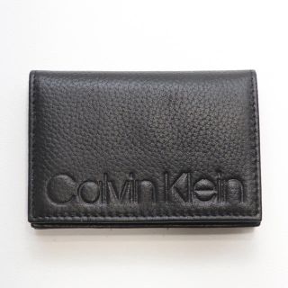 カルバンクライン(Calvin Klein)の新品 カルバンクライン 名刺入れ 二つ折り カードケース 人気 型押し ブラック(名刺入れ/定期入れ)