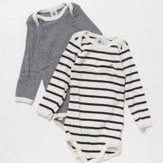 プチバトー(PETIT BATEAU)の【新品2枚組】マリニエール　ミラレ長袖ボディ(肌着/下着)