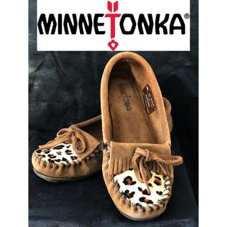 ミネトンカ(Minnetonka)の【MINNETONKA】24cm 7  モカシン ヒョウ柄 ブラウン 革スエード(スリッポン/モカシン)