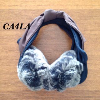 カシラ(CA4LA)のCA4LA 茶×紺リボン イヤーマフ(イヤーマフ)