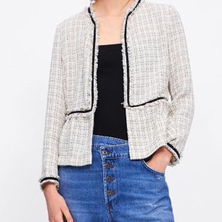 ザラ(ZARA)の新品タグ付き♡ZARAツイードジャケット(ノーカラージャケット)