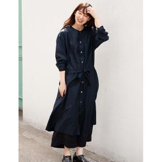 ズッカ 19AW コットンレーヨンツイルワンピース ロング 長袖 リボン M 茶