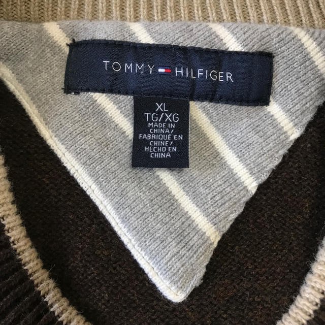 トミーヒルフィガー  セーター　ブラウン　XL ワンポイント　刺繍　ロゴ　トミー